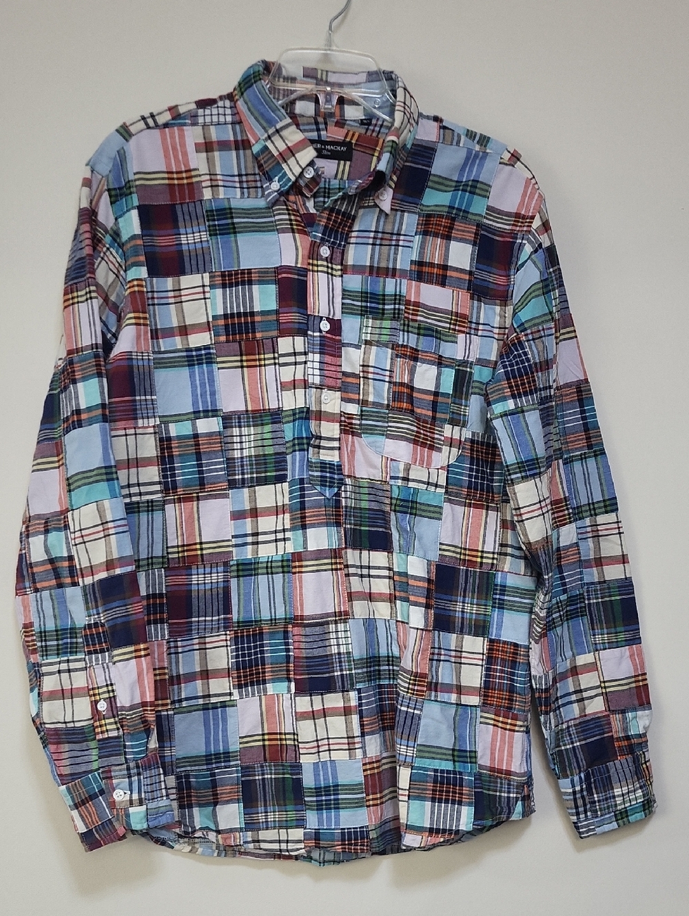 SPIER and MACKAY Multicolored Madras Cotton Long Sleeve Popover Shirt